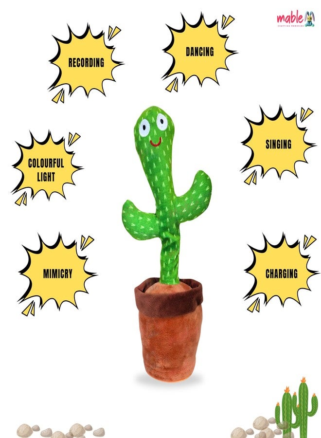 MABLE Talking Toy Dancing & Twisting Cactus Toy | Interactive Musical Plush for Babies & Kids | Singing, Recording & Repeat Fun Educational Toy for Toddlers | Multicolour Soft Toy - Image 4